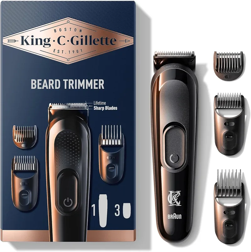 King C. Gillette ▫️ Men's Cordless Beard Trimmer Kit With Always-Sharp Blades And 3 Interchangeable Combs, Razor