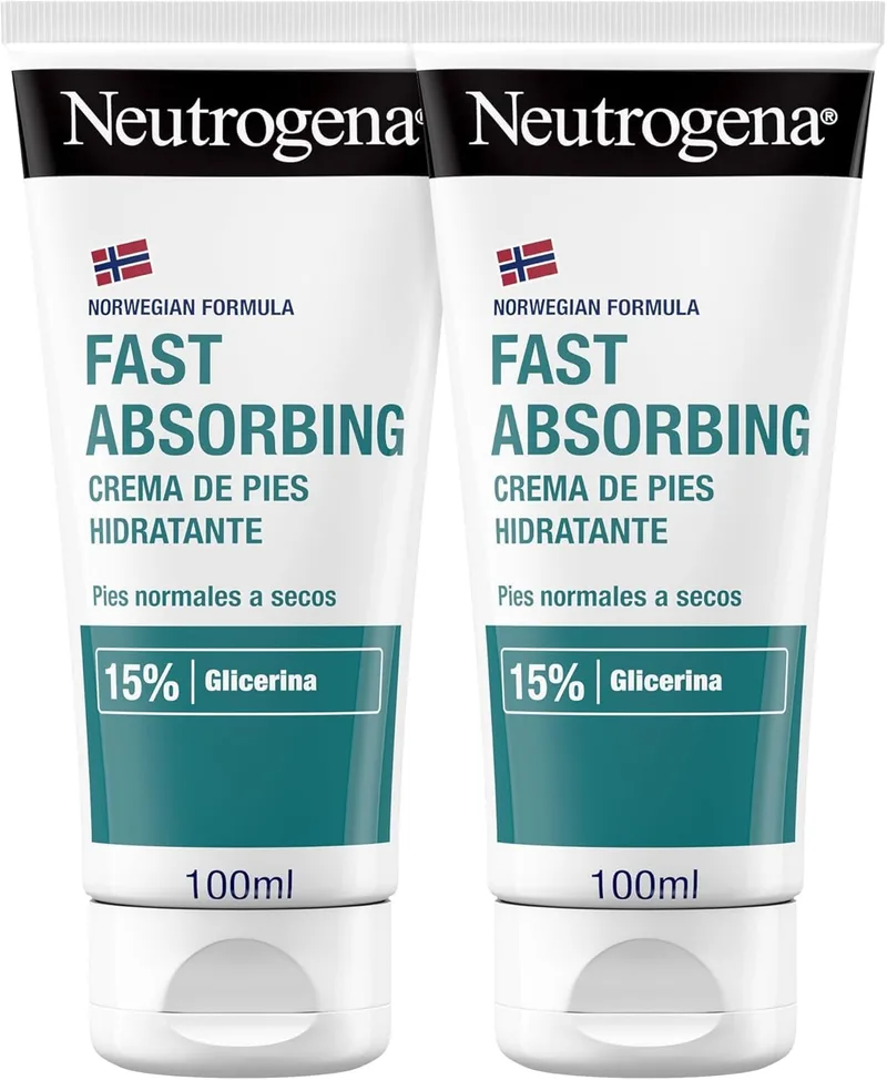 Neutrogena ▫️ Norwegian Formula Immediate Absorption Foot Cream (embalagem de 2 x 100 ml), creme hidratante para pés normais a secos, não gorduroso, de absorção rápida.