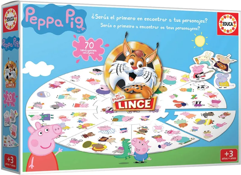 Educa ▫️ Peppa Pig Lynx | Jogo de tabuleiro infantil com 70 imagens | Melhora os reflexos e a acuidade visual | Para toda a família a partir dos 3 anos | Jogo educativo de observação