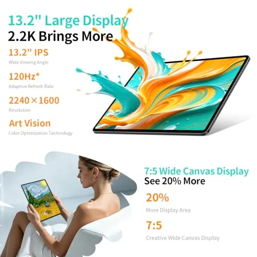 TECLAST ▫️ Tablet ArtPad de 13,2 polegadas, 2,2K, Android 16, 120 Hz, processador Octa-Core T7300 a 2,2 GHz, bateria de 10 000 mAh/18 W, 48 GB de RAM + 128 GB (8 TB TF), 4G LTE Dual SIM, 5G, Wi-Fi, Widevine L1/GPS/OTG, Tablets de Jogos com IA Gemini 2