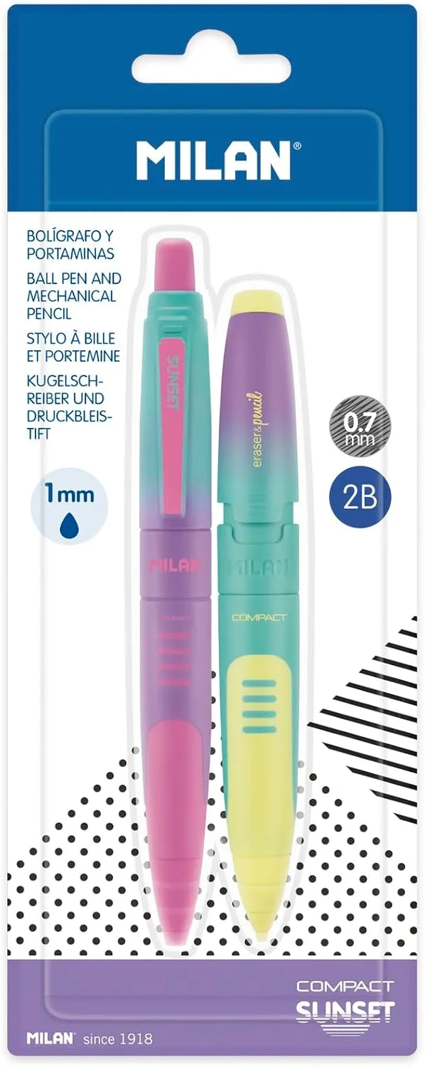 MILAN ▫️ Conjunto em blister 1 biros + 1 lapiseira COMPACT Sunset