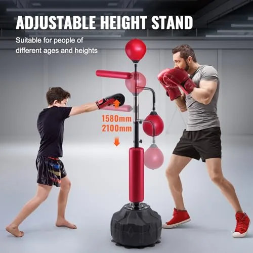 VEVOR ▫️ Saco de boxe com suporte ajustável, 965 x 480 x 1580 mm, para adolescentes e adultos – modelo independente com luvas de treino, vermelho 3
