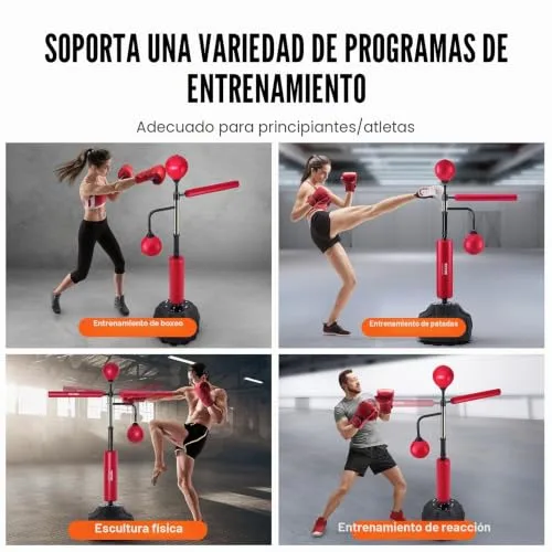 VEVOR ▫️ Saco de boxe com suporte ajustável, 965 x 480 x 1580 mm, para adolescentes e adultos – modelo independente com luvas de treino, vermelho 6