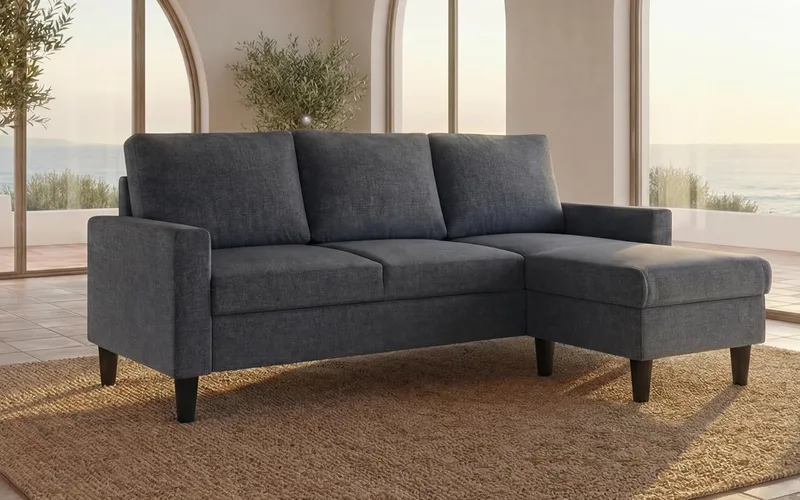 BUDWING ▫️ Fox Sofá Lounge de 3 lugares - Chaise Longue de canto reversível à esquerda ou à direita - Estofado em tecido - Cinzento escuro
