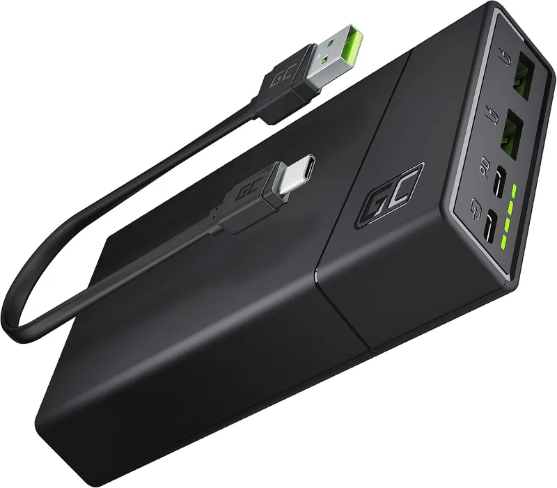 Green Cell ▫️ Bateria externa GC PowerPlay20 20 000 mAh | Power bank de 4 portas com 2 portas USB-C com Power Delivery de 18 W e 2 portas USB com Quick Charge 3.0 para carregamento rápido de iPhone, iPad, Samsung, Switch, smartphone e tablet