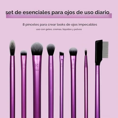 REAL TECHNIQUES ▫️ Conjunto de pincéis de maquilhagem Everyday Eye Essentials, pincéis para os olhos para delineador, sombra, sobrancelhas e pestanas, ideal para viagens, cerdas sintéticas, sem testes em animais e vegan, conjunto de 8 peças 2