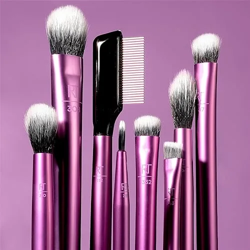 REAL TECHNIQUES ▫️ Conjunto de pincéis de maquilhagem Everyday Eye Essentials, pincéis para os olhos para delineador, sombra, sobrancelhas e pestanas, ideal para viagens, cerdas sintéticas, sem testes em animais e vegan, conjunto de 8 peças 6