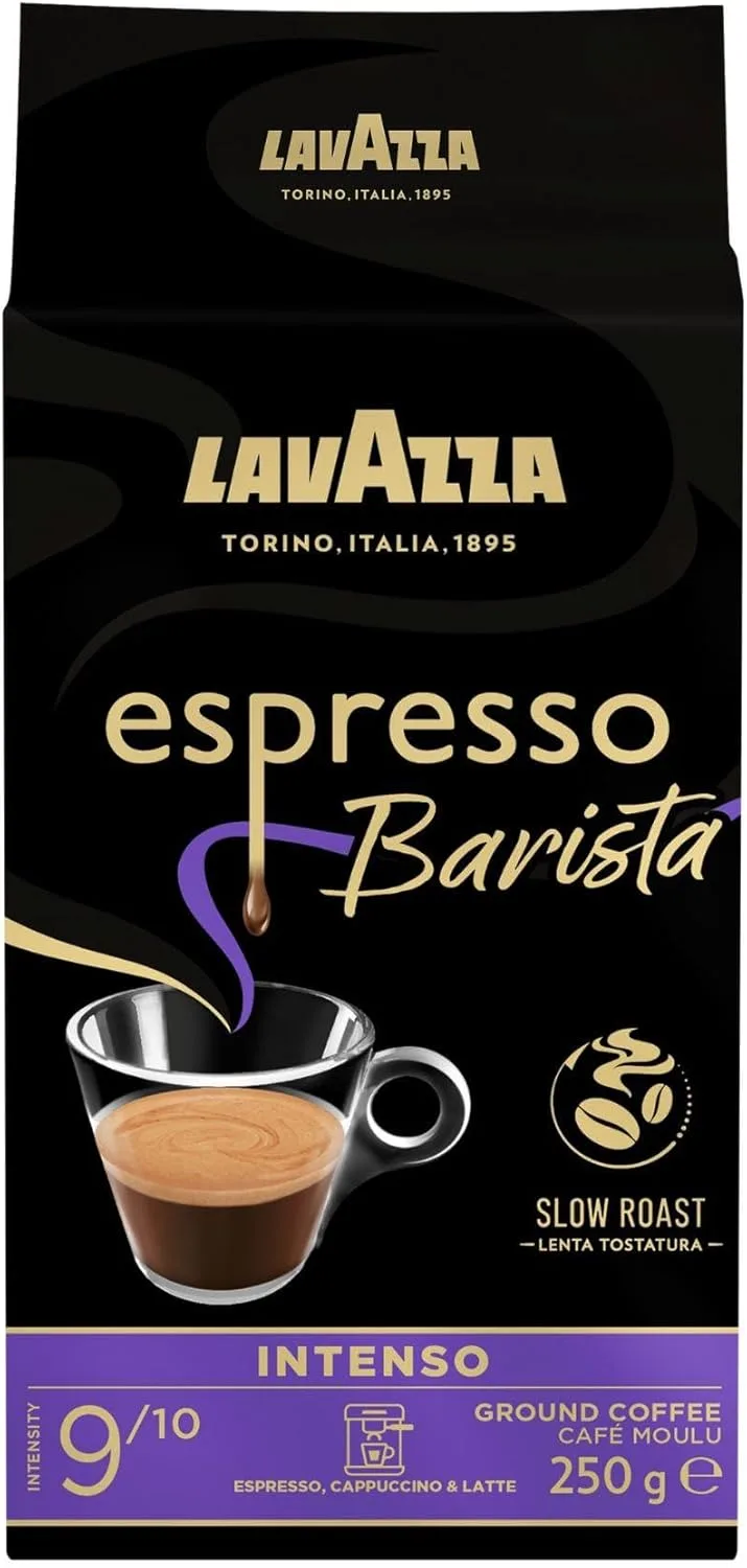 Lavazza ▫️ Intense Barista Espresso, café moído torrado natural, ideal para máquinas de café italianas, de filtro e francesas, com notas aromáticas de cacau e madeira, intensidade 9/10, torrefação média, 250 g