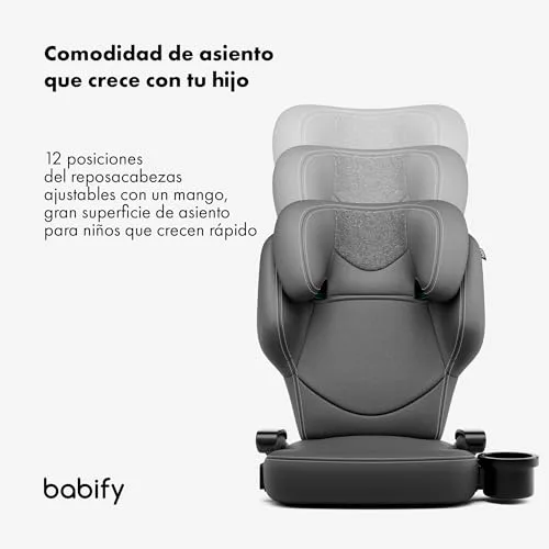 Star Ibaby ▫️ Babify Cadeira de carro Isofix 15-36 kg - Para crianças dos 3 aos 12 anos, encosto de cabeça ajustável em 12 posições, porta-copos removível, dobrável, capa lavável, em conformidade com a norma R129 da UE, cinzenta 3