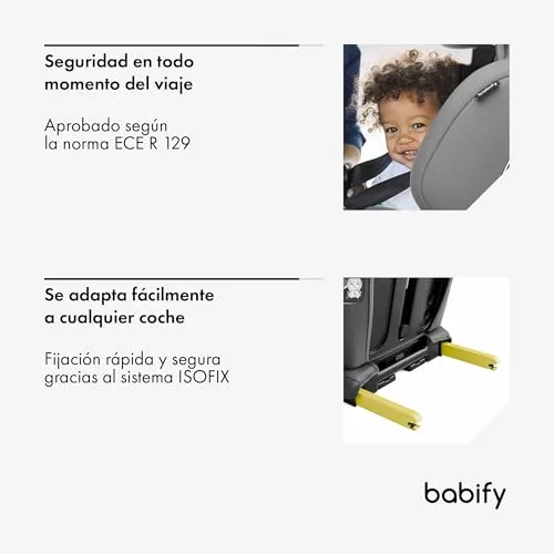 Star Ibaby ▫️ Babify Cadeira de carro Isofix 15-36 kg - Para crianças dos 3 aos 12 anos, encosto de cabeça ajustável em 12 posições, porta-copos removível, dobrável, capa lavável, em conformidade com a norma R129 da UE, cinzenta 5
