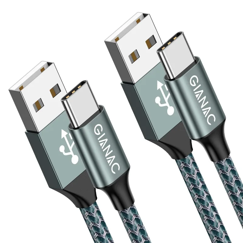 GIANAC ▫️ Cabo USB tipo C, [2Pack 2M] 3.1A Nylon Braided Nylon Type-C Charger Fast Charge & Sync USB C Cable for Samsung S10/S9/S8/Note 10/Note 9, Huawei P30/P20/Mate 20,Xperia XZ