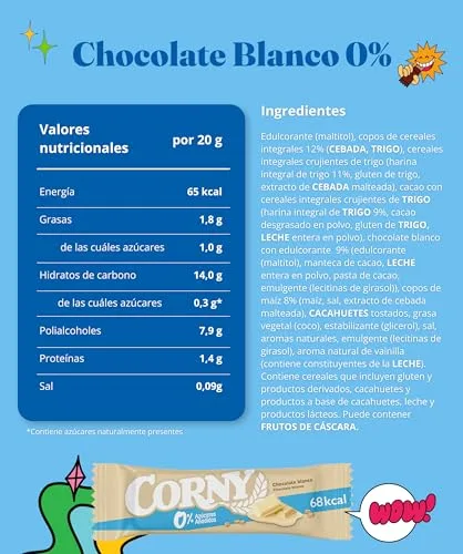 Corny ▫️ Barritas de cereais 0% de chocolate branco, 10 x 6 x 20 g 2