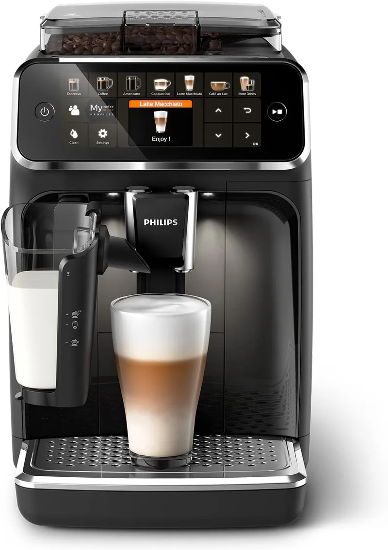 PHILIPS ▫️ Série 5400 Máquina de Café Superautomática - Sistema de Leite LatteGo, 12 Variedades de Café, Ecrã Intuitivo, 4 Perfis de Utilizador, Preto (EP5441/50)