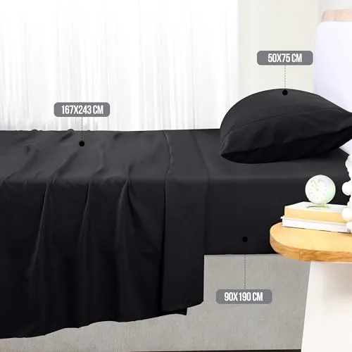 Utopia Bedding ▫️ Conjunto de lençóis de 3 peças 90 x 190 cm, preto 2