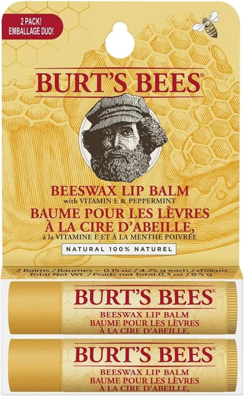 Burt's Bees ▫️ Lip Balm, embalagem múltipla, bálsamos labiais com cera de abelha e vitamina E, embalagem económica dupla, 2 x 4,25 gramas
