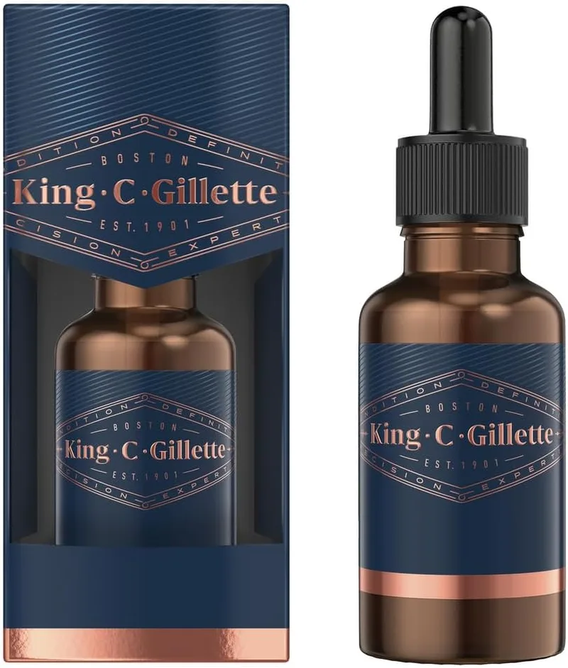 King C. Gillette ▫️ Óleo para barba para homem com óleo de argão vegetal, jojoba, abacate, sementes de macadâmia e óleo de amêndoa, 30 ml
