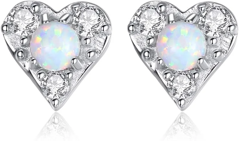 VIKI LYNN ▫️ Brincos de prata esterlina 925, coração e trevo de quatro folhas com zircónias cúbicas de opala para mulher