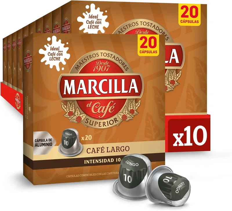 Marcilla ▫️ Cápsulas de Café Largo | Intensidade 10 | 200 Cápsulas Compatíveis com Nespresso (R)