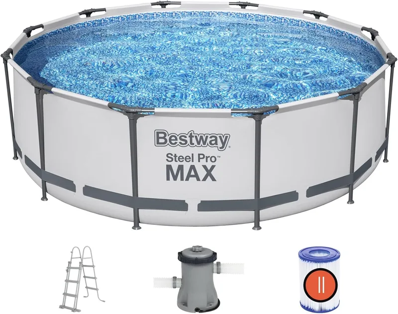 Bestway ▫️ 56418 - Piscina desmontável tubular Steel Pro MAX 366 x 100 cm, com filtro de cartucho de 2 006 L/h e escada