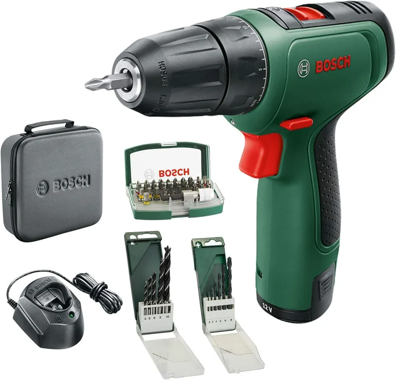 Bosch ▫️ Berbequim/aparafusadora sem fios EasyDrill 1200 (bateria de 2,0 Ah, sistema de 12 V, conjunto de brocas e pontas de aparafusar, em mala macia) - Amazon Edition