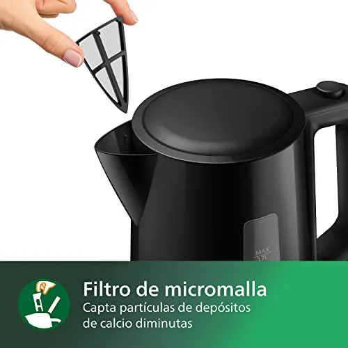 PHILIPS ▫️ Fervedor Série 3000 - 1,7 L, Tampa com mola, Resistência plana, Luz indicadora, Filtro removível, Vários sistemas de segurança, Preto (HD9318/20) 4
