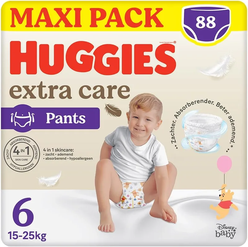 HUGGIES ▫️ Fraldas Extra Care, tamanho 6 (16-30 kg), 4 pacotes de 22 fraldas, 4520 gr ()