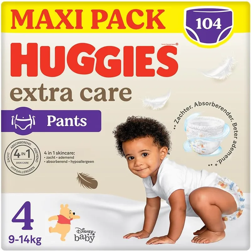 HUGGIES ▫️ Extra Care Fraldas Tamanho 4 (9-14 kg), embalagem de 104 (26 x 4)