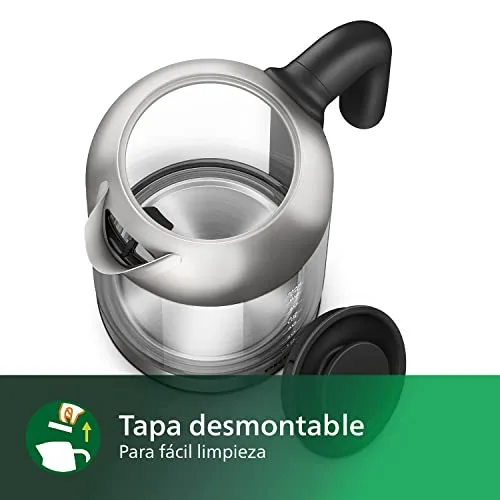 PHILIPS ▫️ Série 5000, Chaleira de vidro, 1,7 L, tampa removível, indicador luminoso azul, enchimento fácil, indicador de uma chávena, filtro de micro-malha (HD9339/80) 6