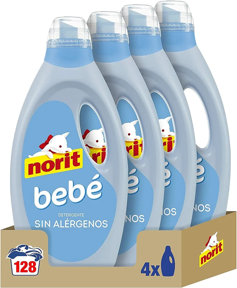 NORIT ▫️ Baby - Detergente Líquido para Roupa de Bebé, Pele Sensível e Atópica - Embalagem de 4 Unidades de 1125 Mililitros, 4500 Mililitros