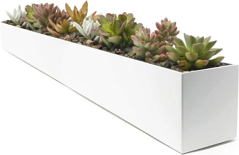 Buhbo ▫️ Floreiras rectangulares modernas em aço, cor: branca, 81 cm