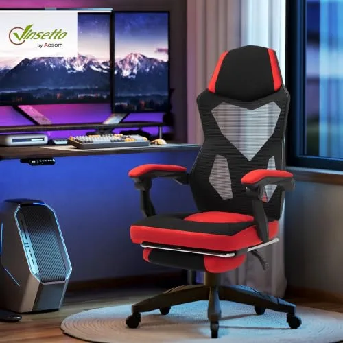 Vinsetto ▫️ Cadeira Gaming Giratória em Malha com Apoio para os Pés Retrátil Vermelha 2