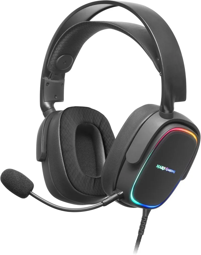 Mars Gaming ▫️ MHAX Preto, auscultadores para jogos RGB, microfone amovível, HiFi, compatibilidade com várias plataformas