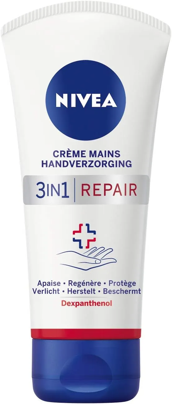 NIVEA ▫️ Creme para as mãos Repair 3 em 1 para pele muito seca e áspera (1 x 75 ml), cuidado hidratante para as mãos, fórmula rica e não oleosa, creme hidratante reparador com dexpantenol