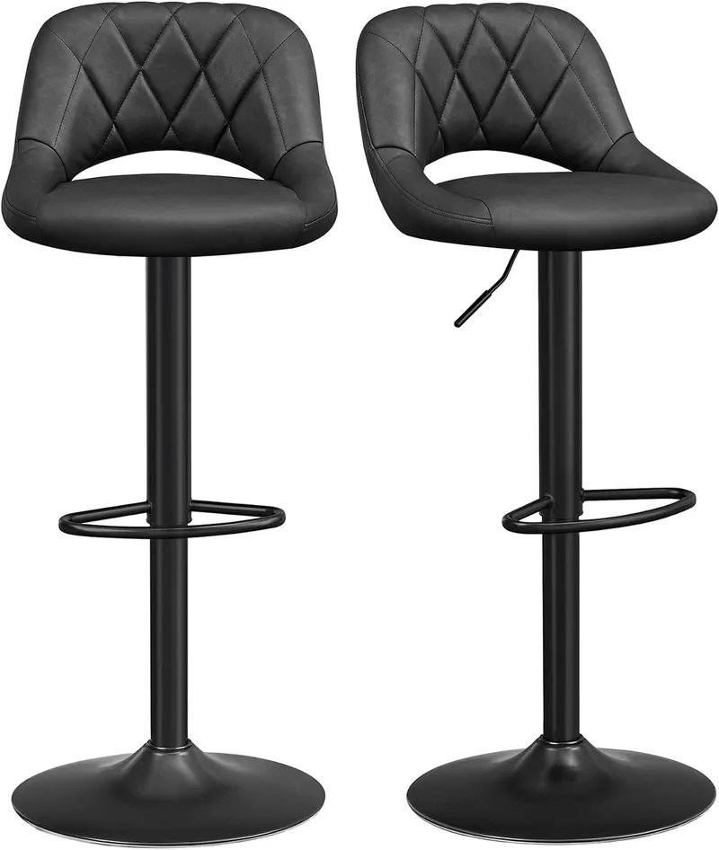 SONGMICS ▫️ Banco de bar, conjunto de 2, cadeiras de cozinha com estrutura metálica estável e cobertura em pele sintética, apoio para os pés, altura do assento ajustável, montagem fácil, vintage, antracite LJB072B01