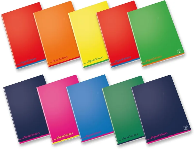 Pigna ▫️ Maxi Colores, A4 21 x 29,7 cm, 80 g/m², Capa em cartão revestido numa das faces, Folhas quadriculadas com margens para o ensino básico, Cores variadas, 10