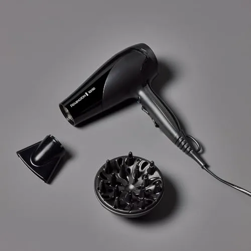 Remington ▫️ Secador de cabelo Ionic Dry 2200, iónico, cabelo sem frizz, 2200 W, concentrador e difusor, 3 temperaturas, 2 velocidades, grelha traseira amovível, gancho para pendurar, D3198 2