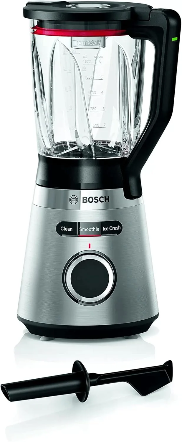 Bosch - Varinha mágica VitaPower, 1200 W, 1,5 litros, jarro de vidro ThermoSafe, lâminas EasyClick, programas automáticos, aço e preto, MMB6382M
