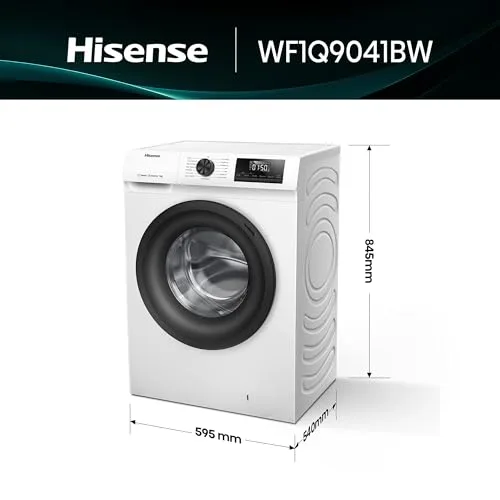 Hisense ▫️ WF1Q9041BW - Máquina de lavar roupa, Classe A, 9 kg, 1400 rpm, Altura 84,5 cm x Largura 59,5 cm, Cor Branca, Função de Vapor 99,9%, Lavagem Rápida+, Lavagem Automática, Finalização Adiada, Tecnologia Inverter 2