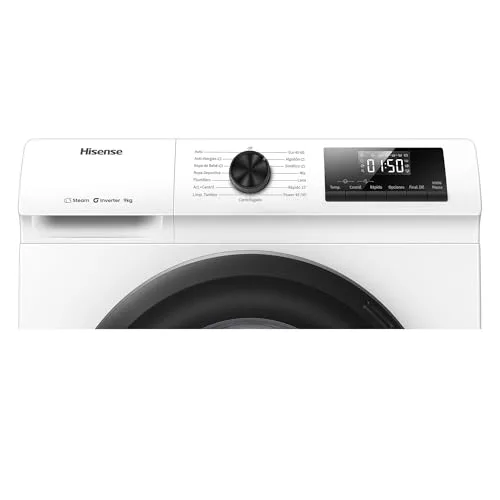 Hisense ▫️ WF1Q9041BW - Máquina de lavar roupa, Classe A, 9 kg, 1400 rpm, Altura 84,5 cm x Largura 59,5 cm, Cor Branca, Função de Vapor 99,9%, Lavagem Rápida+, Lavagem Automática, Finalização Adiada, Tecnologia Inverter 5