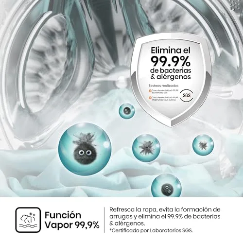 Hisense ▫️ WF1Q9041BW - Máquina de lavar roupa, Classe A, 9 kg, 1400 rpm, Altura 84,5 cm x Largura 59,5 cm, Cor Branca, Função de Vapor 99,9%, Lavagem Rápida+, Lavagem Automática, Finalização Adiada, Tecnologia Inverter 6