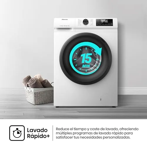 Hisense ▫️ WF1Q9041BW - Máquina de lavar roupa, Classe A, 9 kg, 1400 rpm, Altura 84,5 cm x Largura 59,5 cm, Cor Branca, Função de Vapor 99,9%, Lavagem Rápida+, Lavagem Automática, Finalização Adiada, Tecnologia Inverter 7