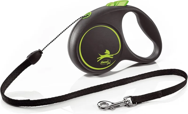 FLEXI ▫️ ® Black Design S Lanyard 5 m Preto/Verde, Trela extensível para cães até 12 kg máx.