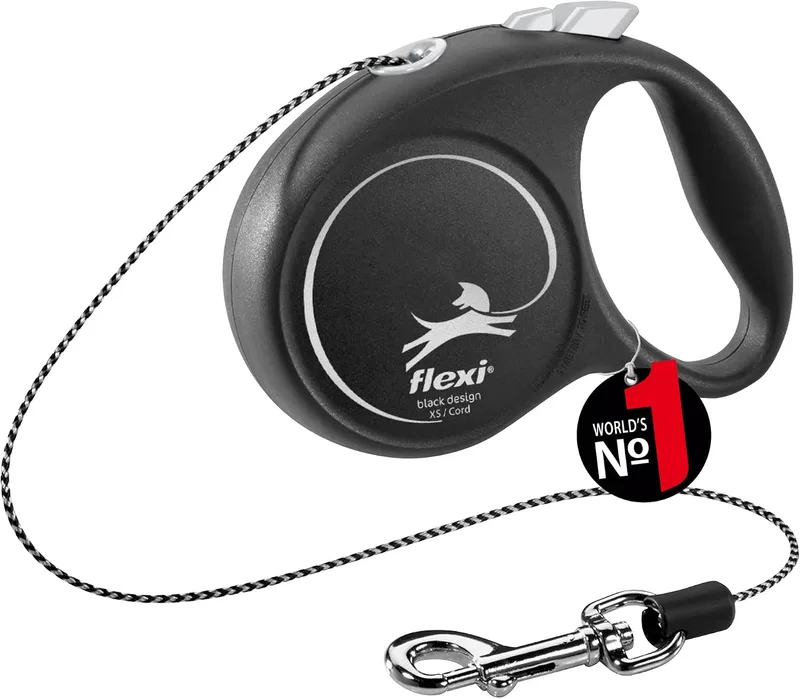 FLEXI ▫️ ® Black Design XS | 3 m de trela retrátil com cordão | máx. 8 kg