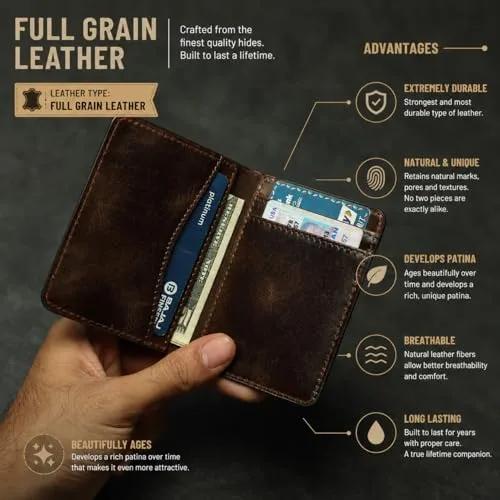 FOXHACKLE ▫️ Porta-cartões de crédito em pele para homem e mulher, porta-cartões fino e dobrável com proteção RFID, bolso frontal fino, porta-cartões minimalista, pequena capa para 2