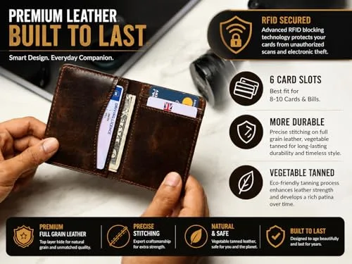 FOXHACKLE ▫️ Porta-cartões de crédito em pele para homem e mulher, porta-cartões fino e dobrável com proteção RFID, bolso frontal fino, porta-cartões minimalista, pequena capa para 4