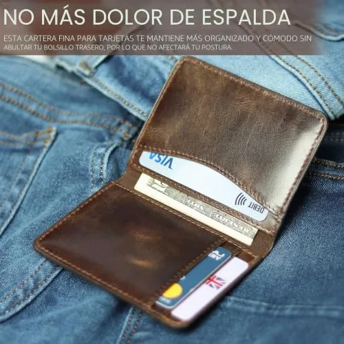 FOXHACKLE ▫️ Porta-cartões de crédito em pele para homem e mulher, porta-cartões fino e dobrável com proteção RFID, bolso frontal fino, porta-cartões minimalista, pequena capa para 6