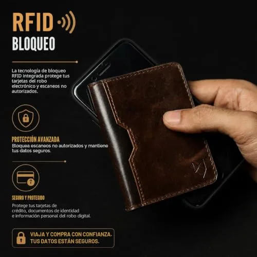 FOXHACKLE ▫️ Porta-cartões de crédito em pele para homem e mulher, porta-cartões fino e dobrável com proteção RFID, bolso frontal fino, porta-cartões minimalista, pequena capa para 7
