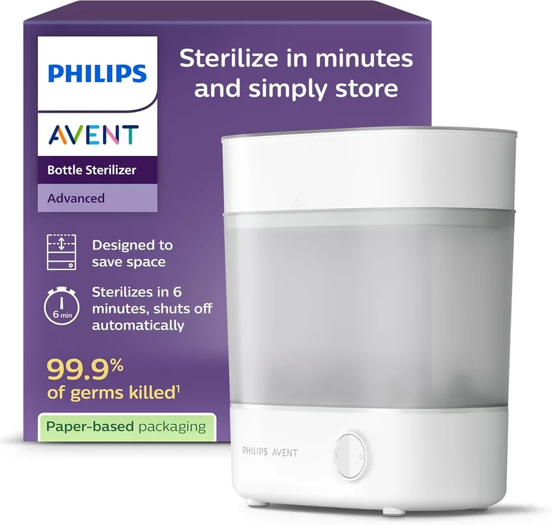 AVENT ▫️ Philips Esterilizador Elétrico a Vapor para até 6 biberões, tetinas e acessórios, design modular, cor branca SCF291/00