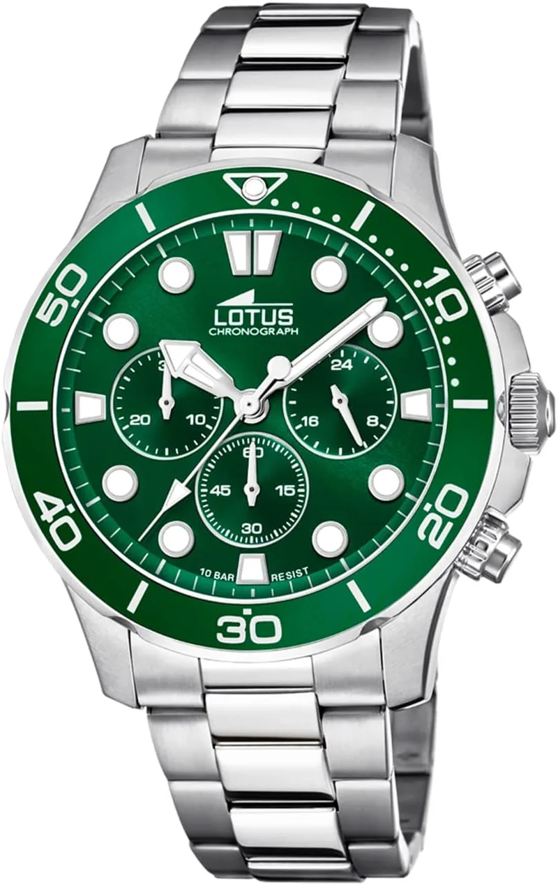 LOTUS ▫️ Relógio analógico para homem em aço inoxidável 316 com banho de prata - Movimento Quartz - Cronógrafo - Cristal mineral de alta resistência - Resistência à água 10 ATM 18756/2 Excelente