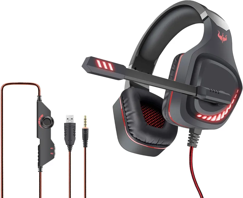 OVLENG ▫️ Auricular USB para jogos com LED vermelho